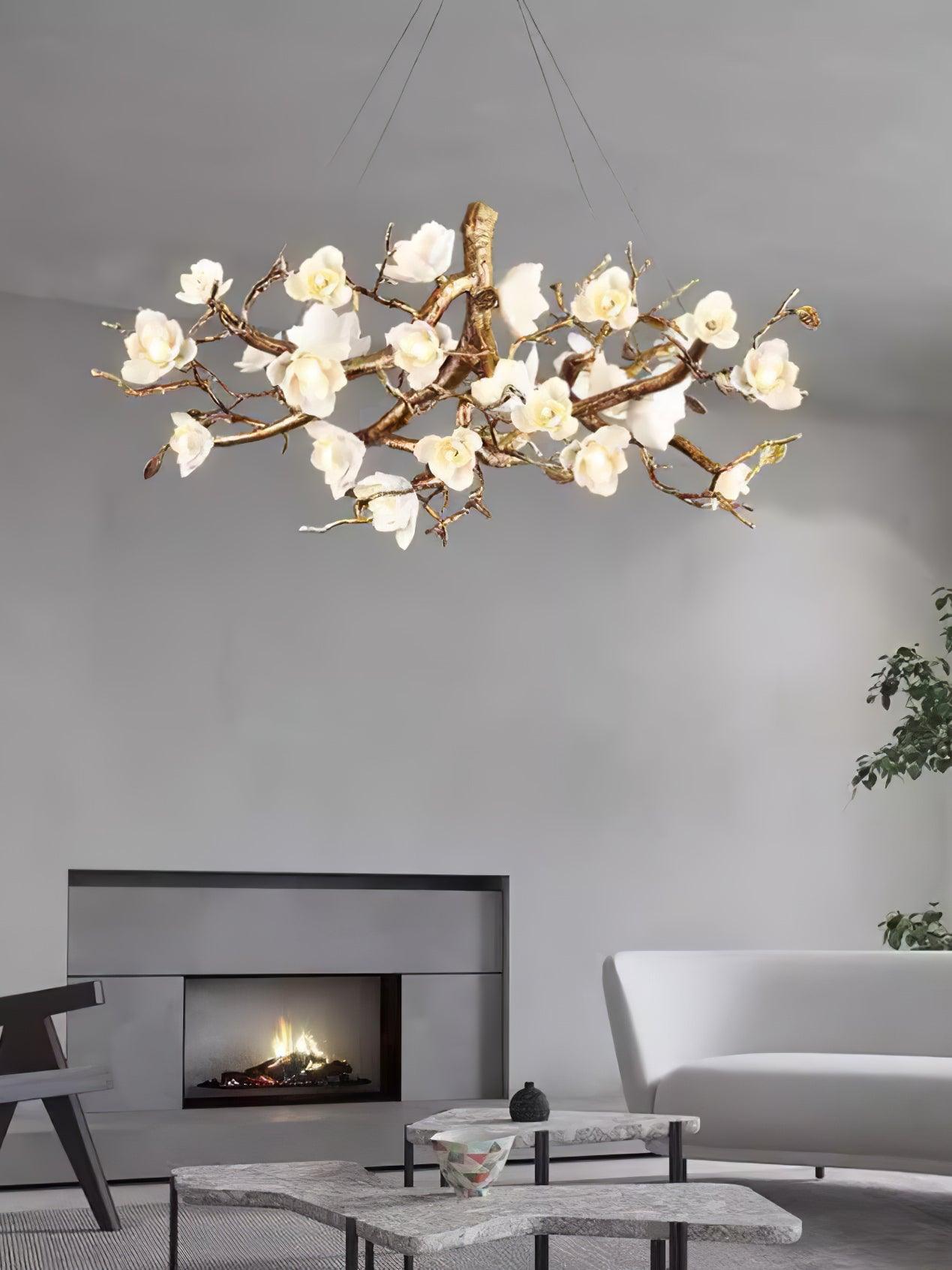 Avaros Postmodern Luxury Flower Bloom Branch Brass Ceramic Chandelier - Letslighting