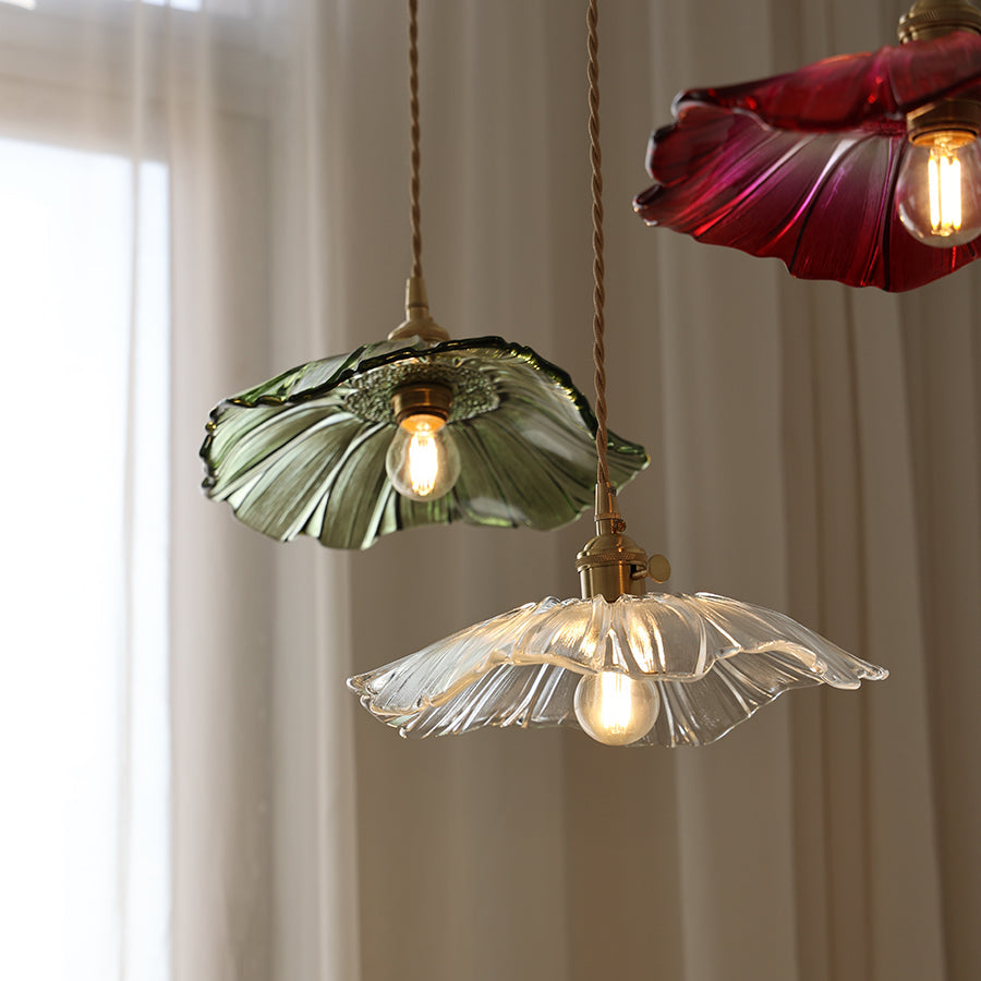 Aria Flower Glass Hanging Pendant Light Hardwire / Plug