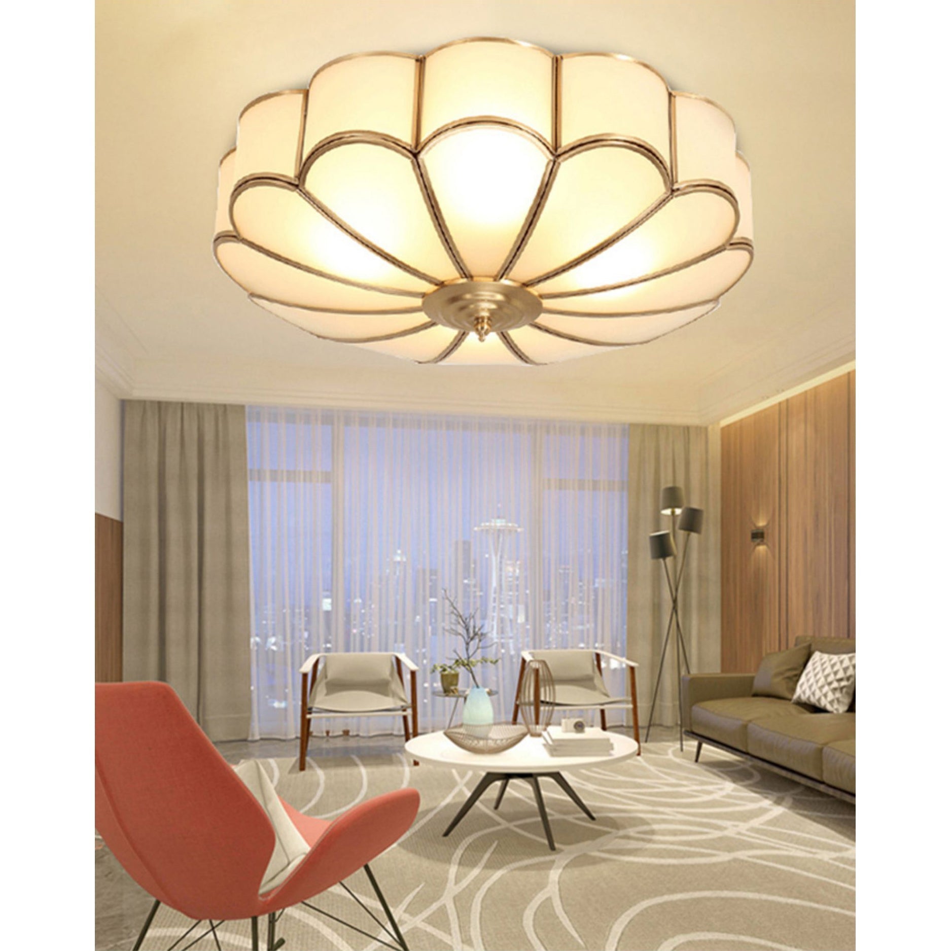 Viraean Modern Minimalist Flower Shape Brass Glass Ceiling Lamp - Letslighting