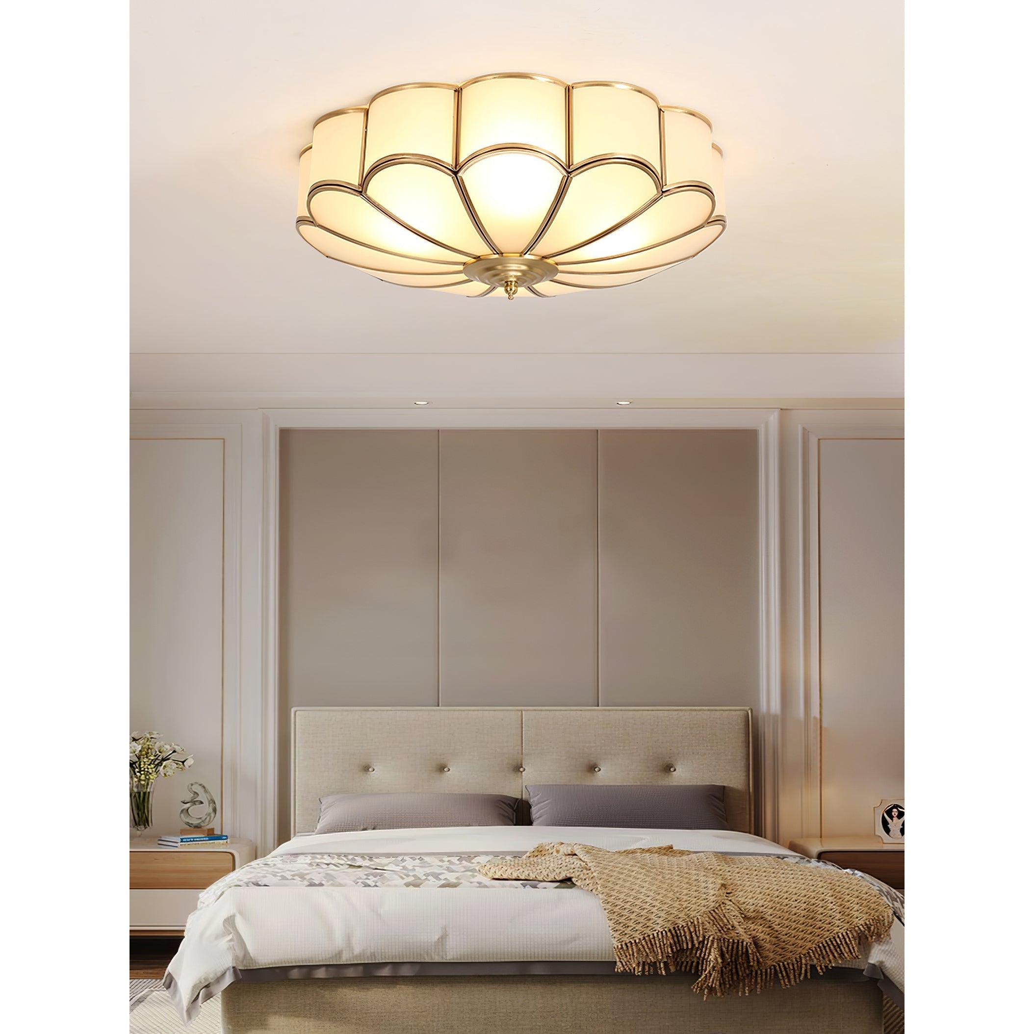 Viraean Modern Minimalist Flower Shape Brass Glass Ceiling Lamp - Letslighting