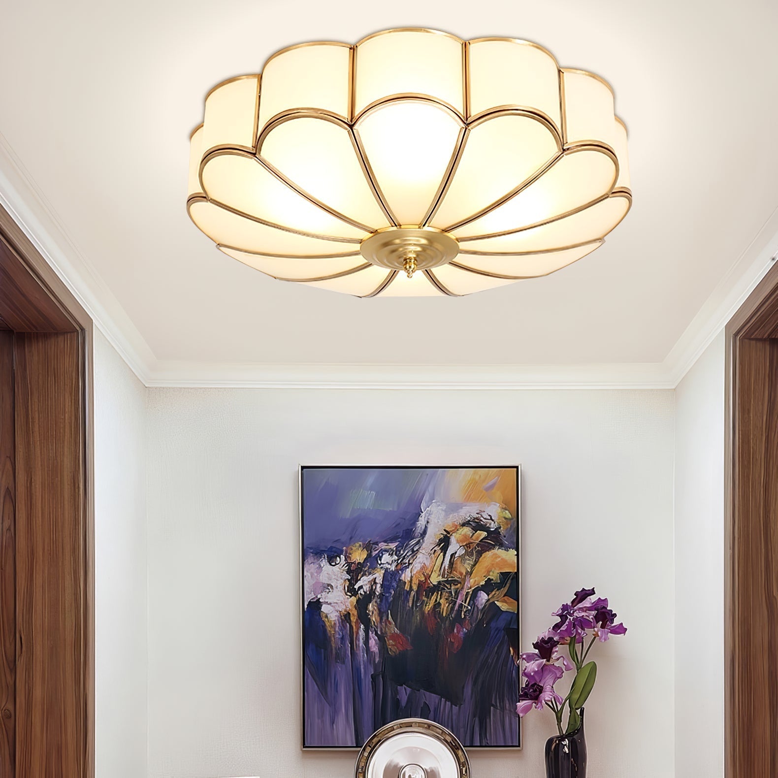 Viraean Modern Minimalist Flower Shape Brass Glass Ceiling Lamp - Letslighting