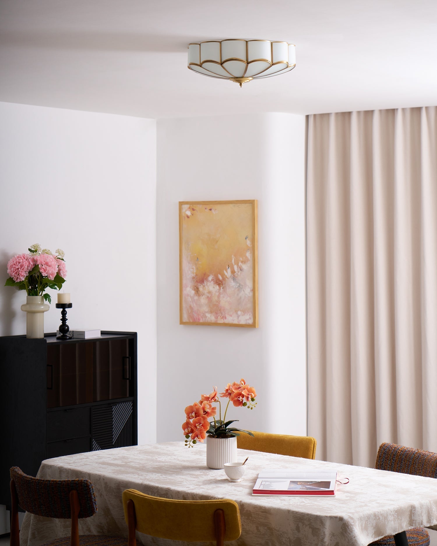 Lustra Ceiling Light Flower Shape Glass Brass - Letslighting