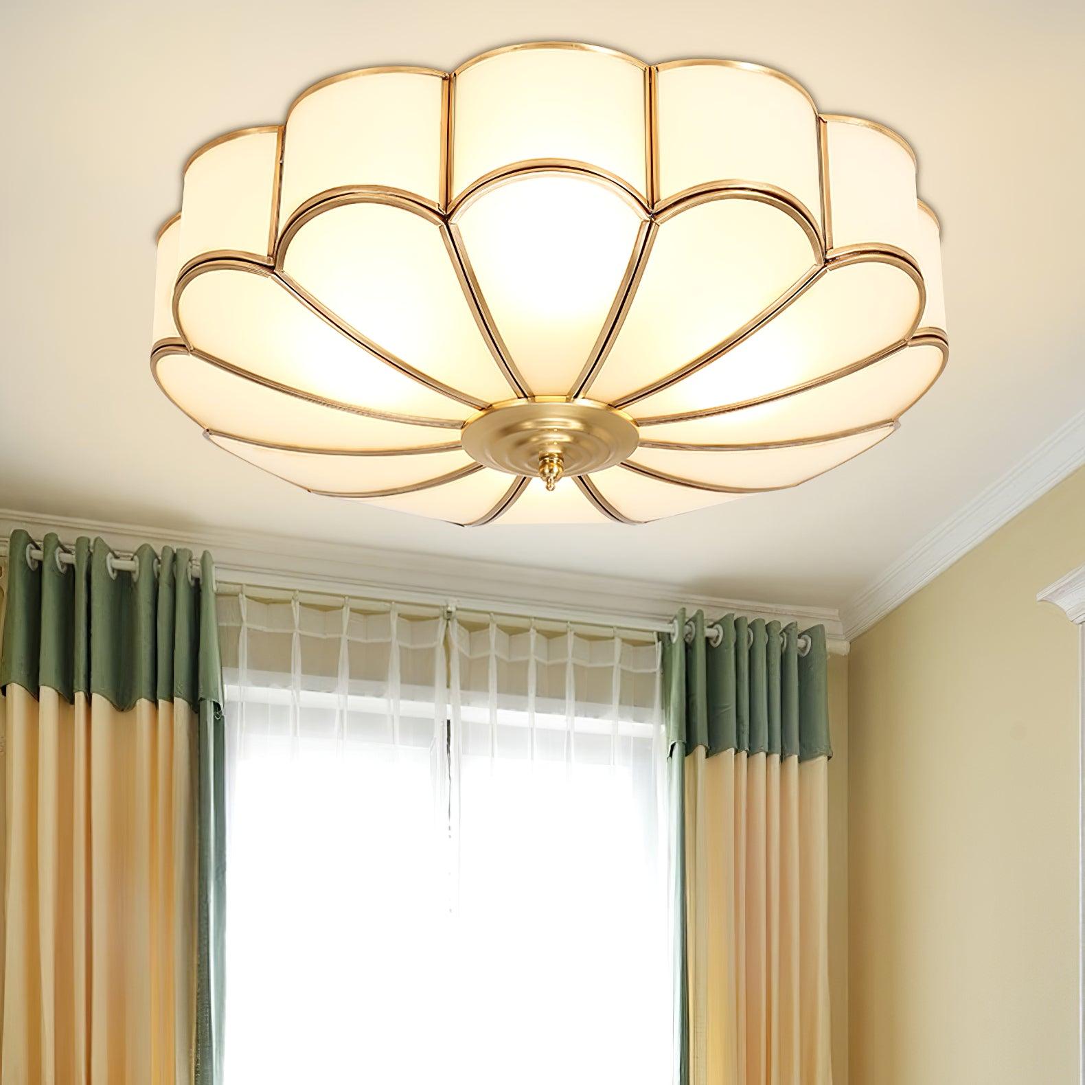 Lustra Ceiling Light Flower Shape Glass Brass - Letslighting
