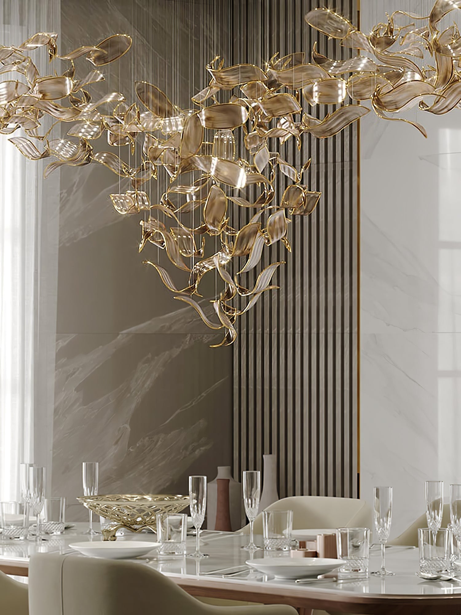 Lustra Chandelier Cascading Leaf Luxe - Letslighting