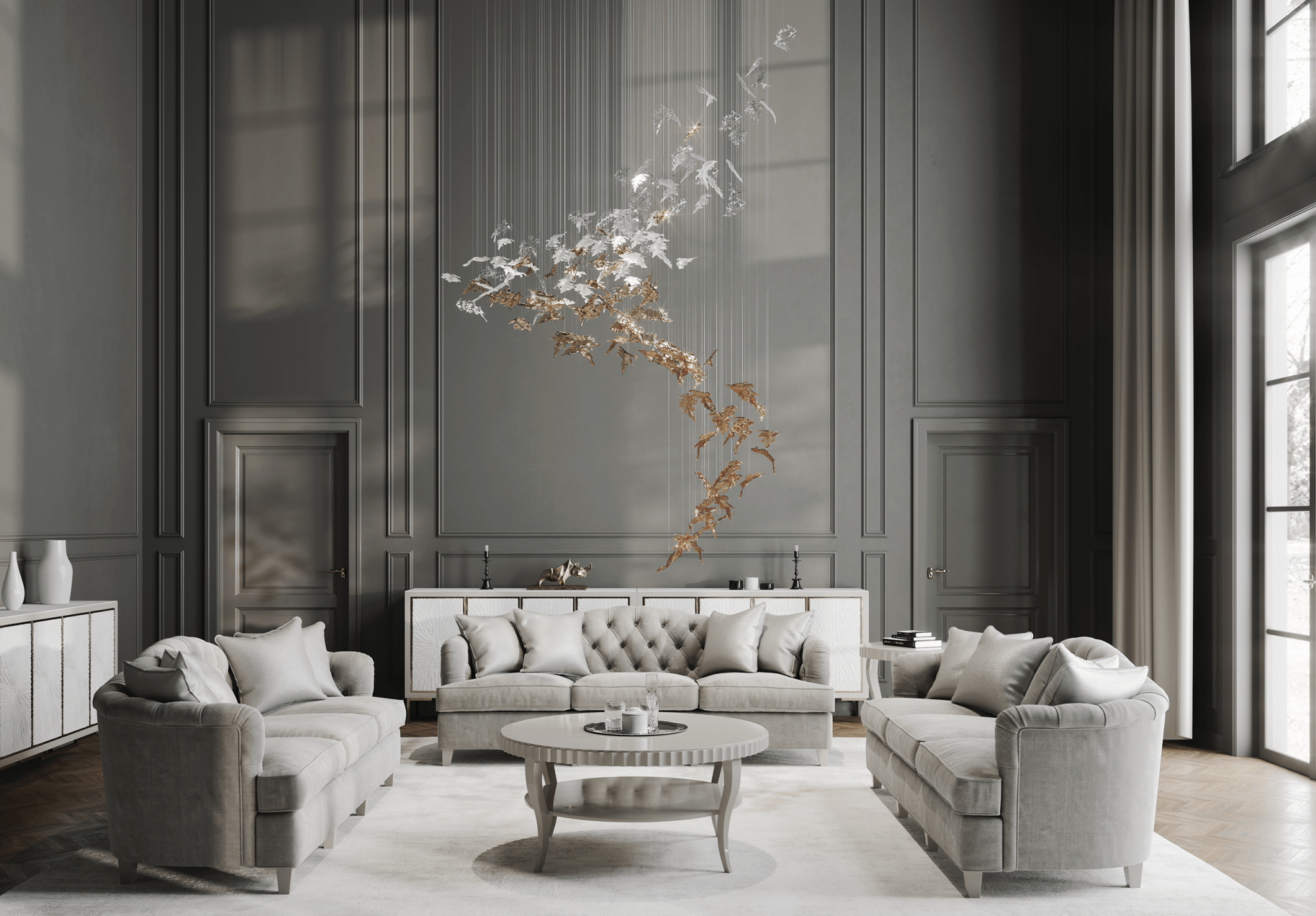 Cosolion Bird Amber Clear Glass Chandelier - Letslighting