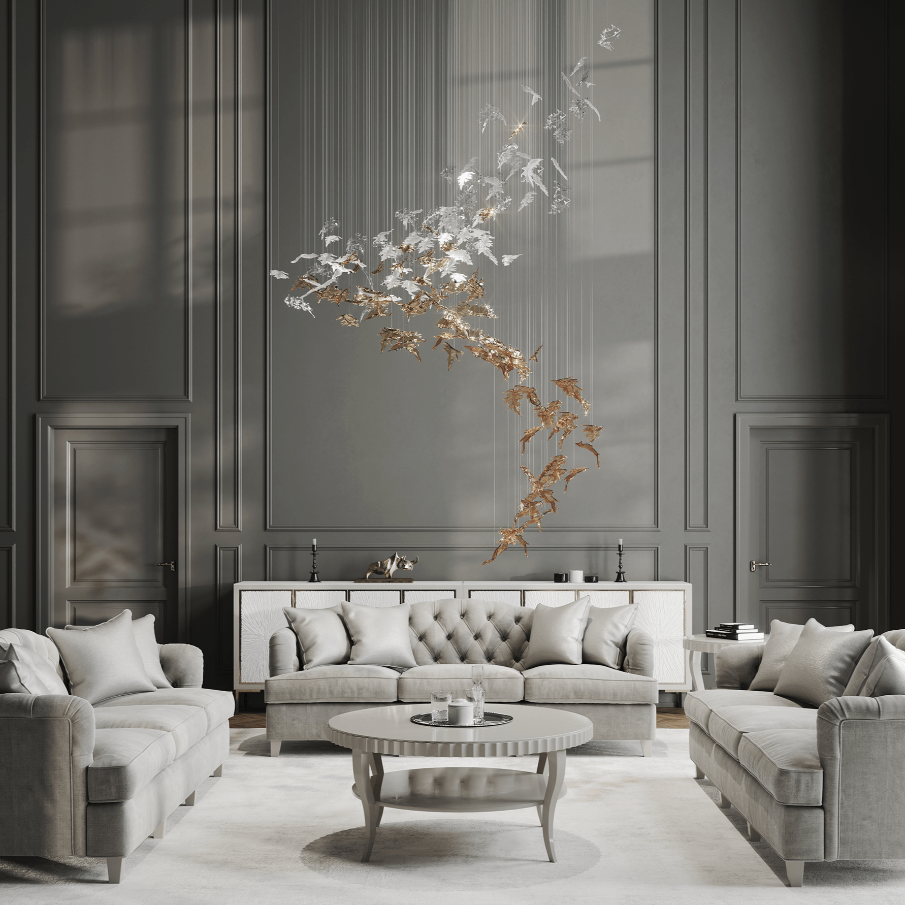Cosolion Bird Amber Clear Glass Chandelier - Letslighting