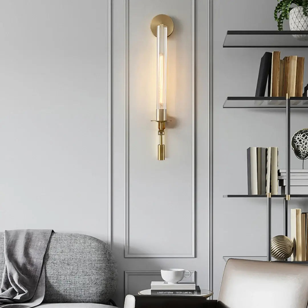 Lustra Wall Lamp Brass Minimalist Ribbed Glass - Letslighting