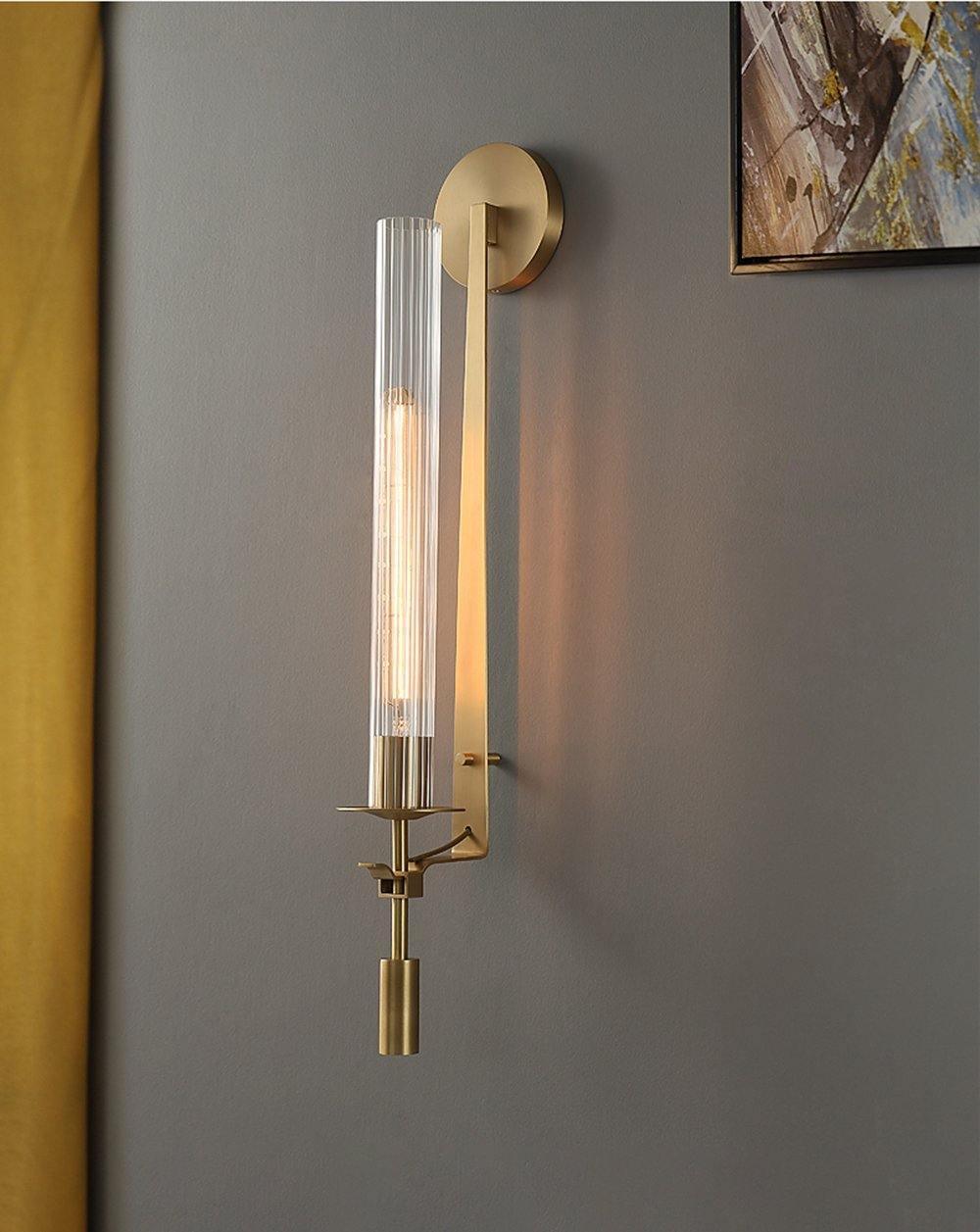 Lustra Wall Lamp Brass Minimalist Ribbed Glass - Letslighting