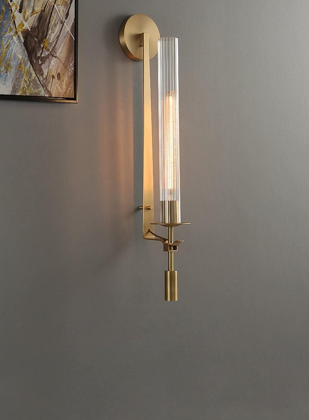 Lustra Wall Lamp Brass Minimalist Ribbed Glass - Letslighting