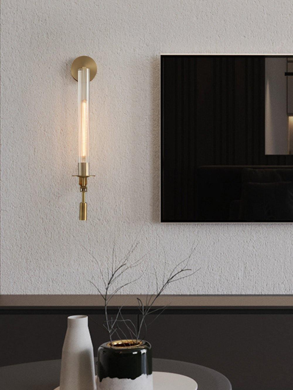 Lustra Wall Lamp Brass Minimalist Ribbed Glass - Letslighting
