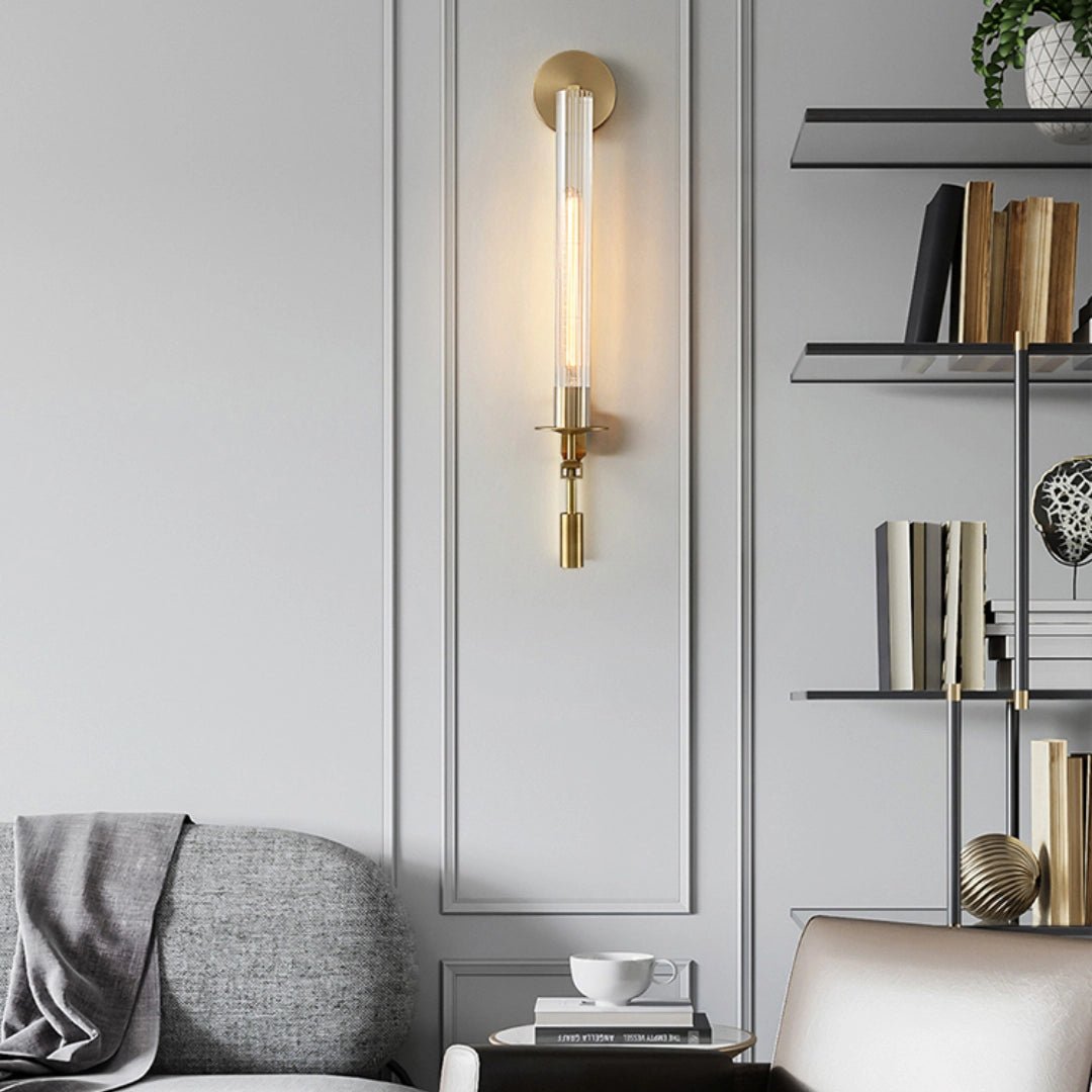 Lustra Wall Lamp Brass Minimalist Ribbed Glass - Letslighting
