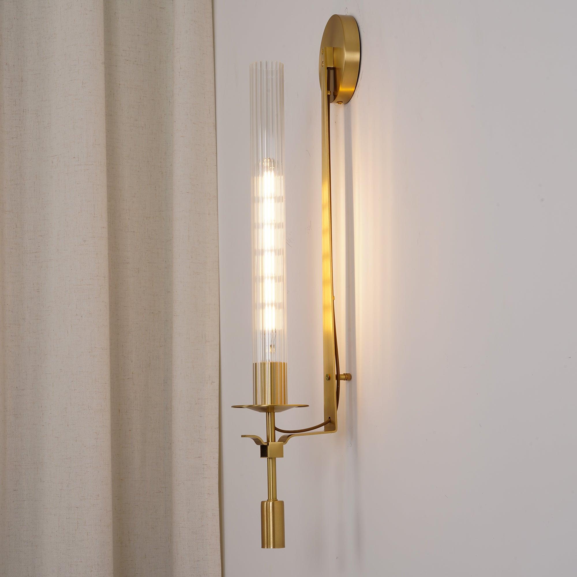 Lustra Wall Lamp Brass Minimalist Ribbed Glass - Letslighting