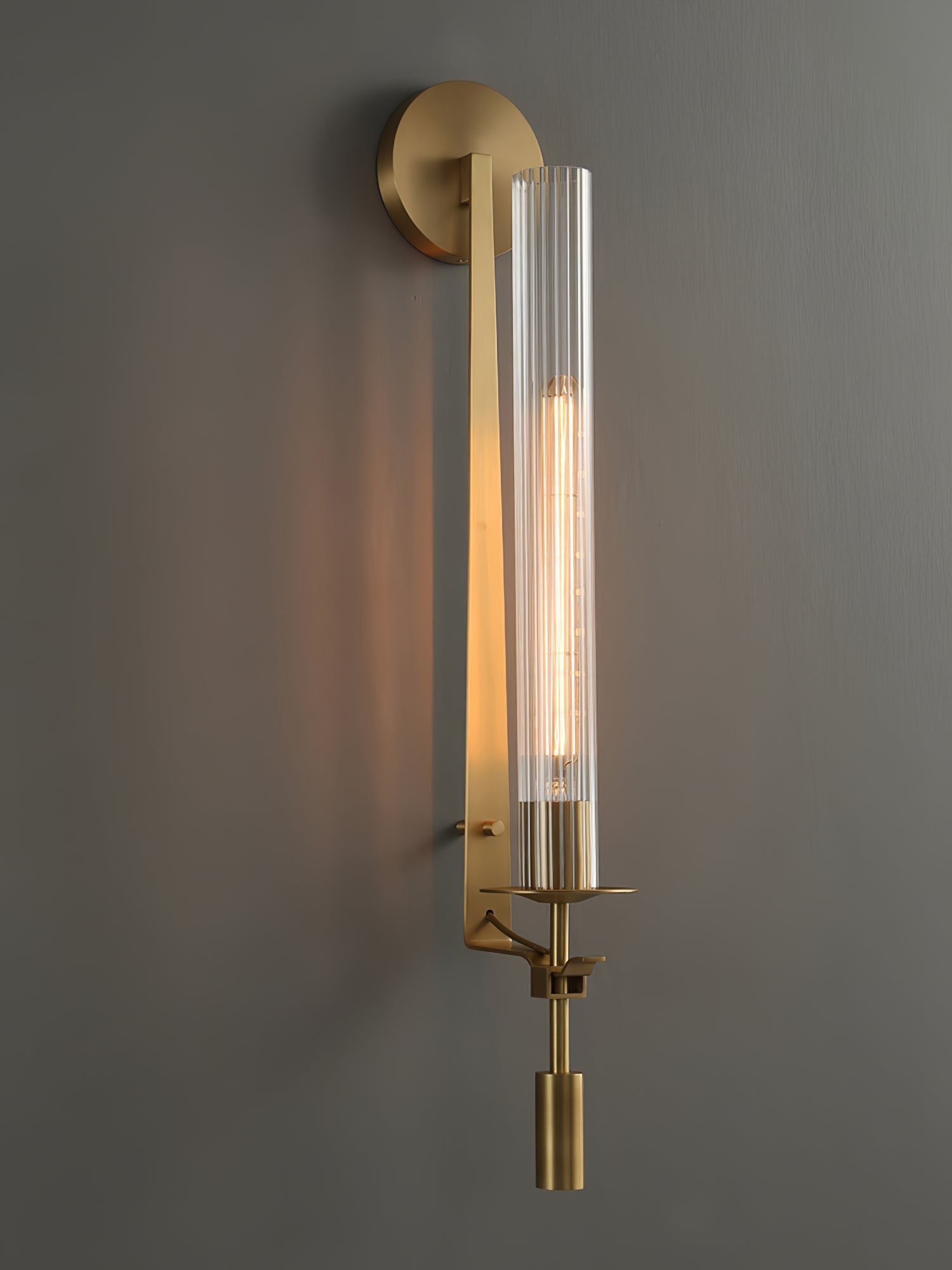 Lustra Wall Lamp Brass Minimalist Ribbed Glass - Letslighting