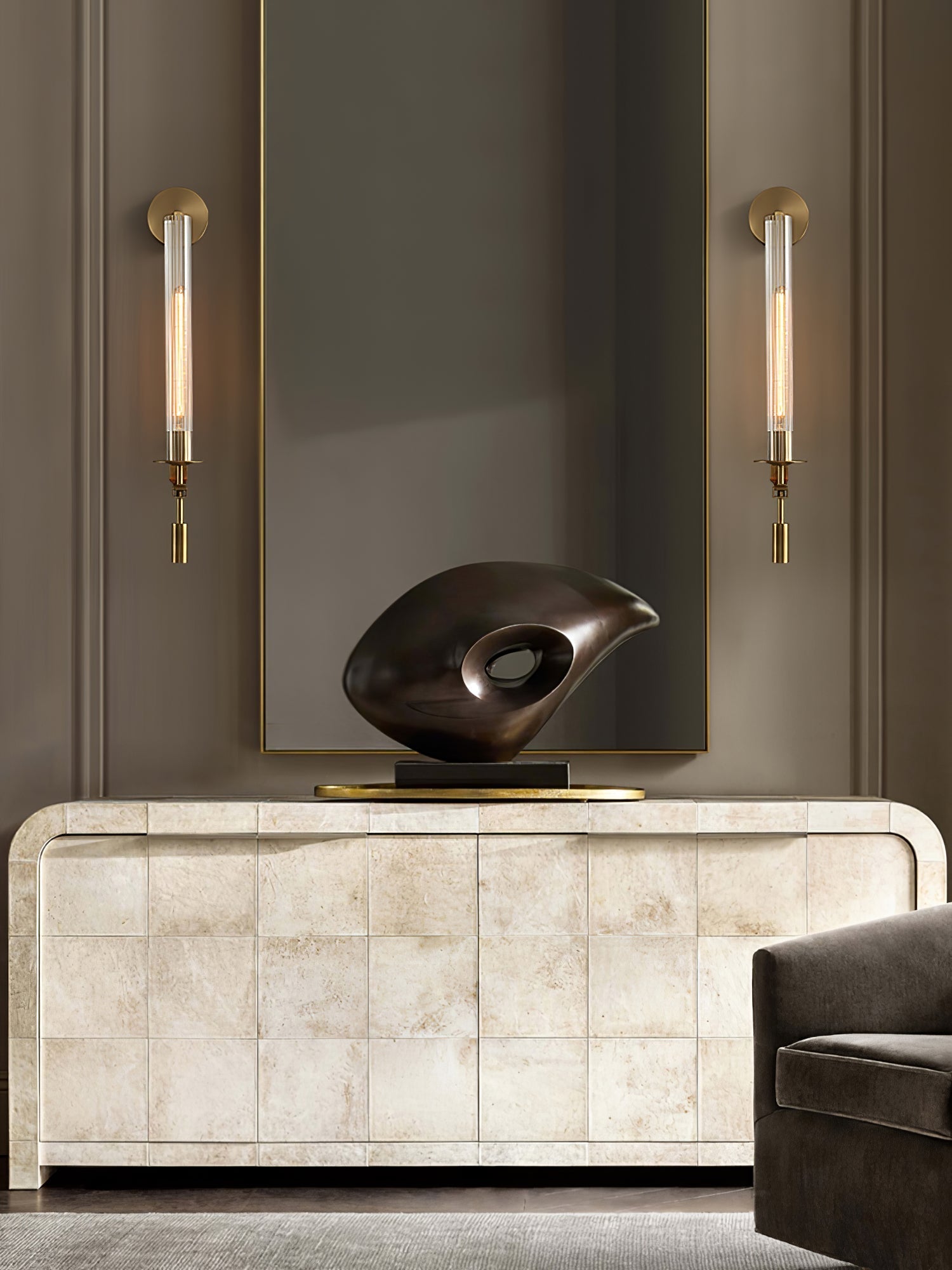 Lustra Wall Lamp Brass Minimalist Ribbed Glass - Letslighting