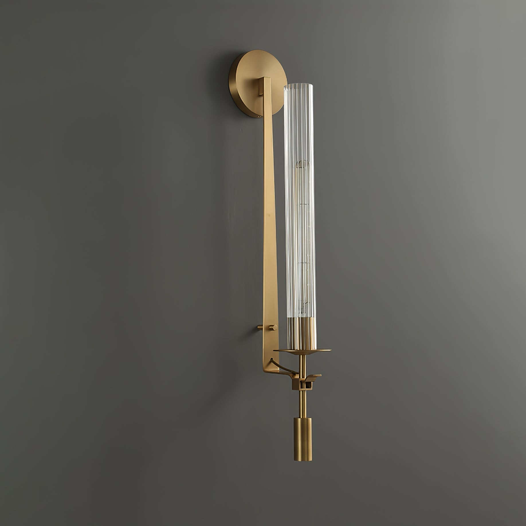 Lustra Wall Lamp Brass Minimalist Ribbed Glass - Letslighting