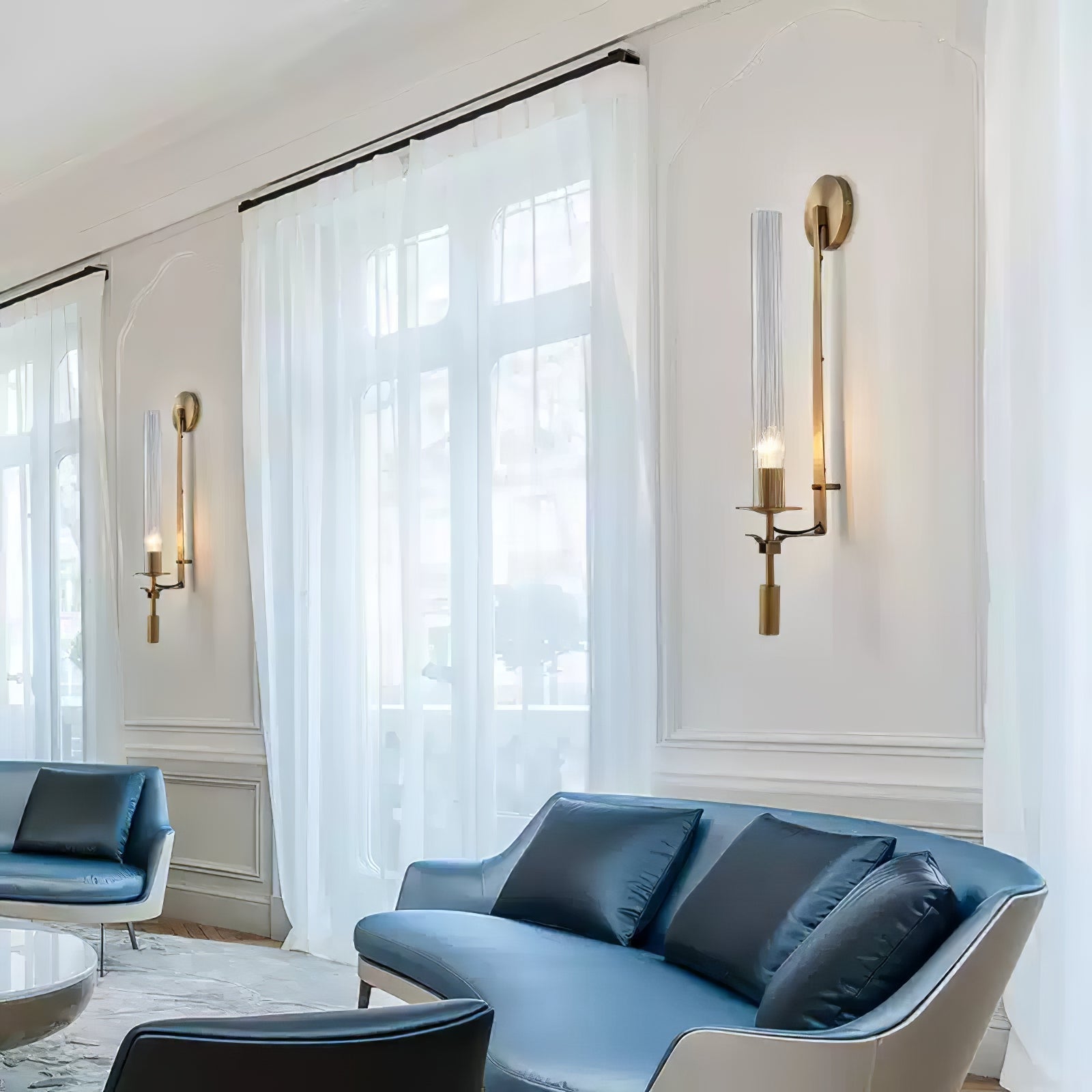 Lustra Wall Lamp Brass Minimalist Ribbed Glass - Letslighting