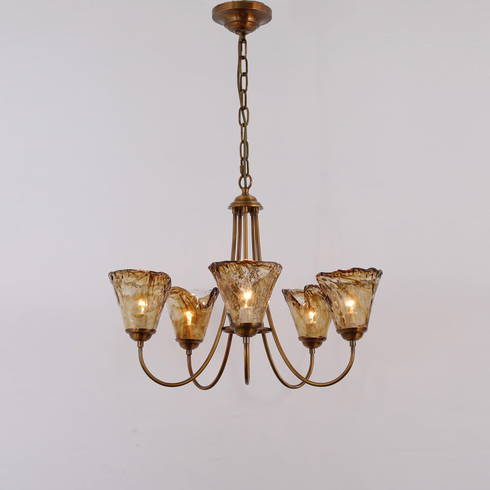 Ilsilis Vintage Industrial Amber Brass Chandelier - Letslighting
