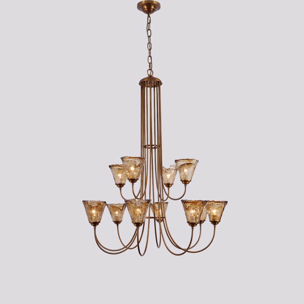 Ilsilis Vintage Industrial Amber Brass Chandelier - Letslighting