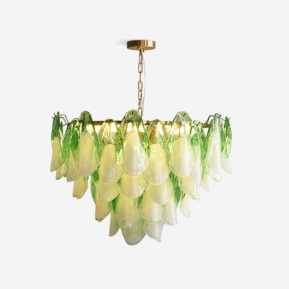 Fuchsia Chandelier Blush & Green Glass Petals - Letslighting