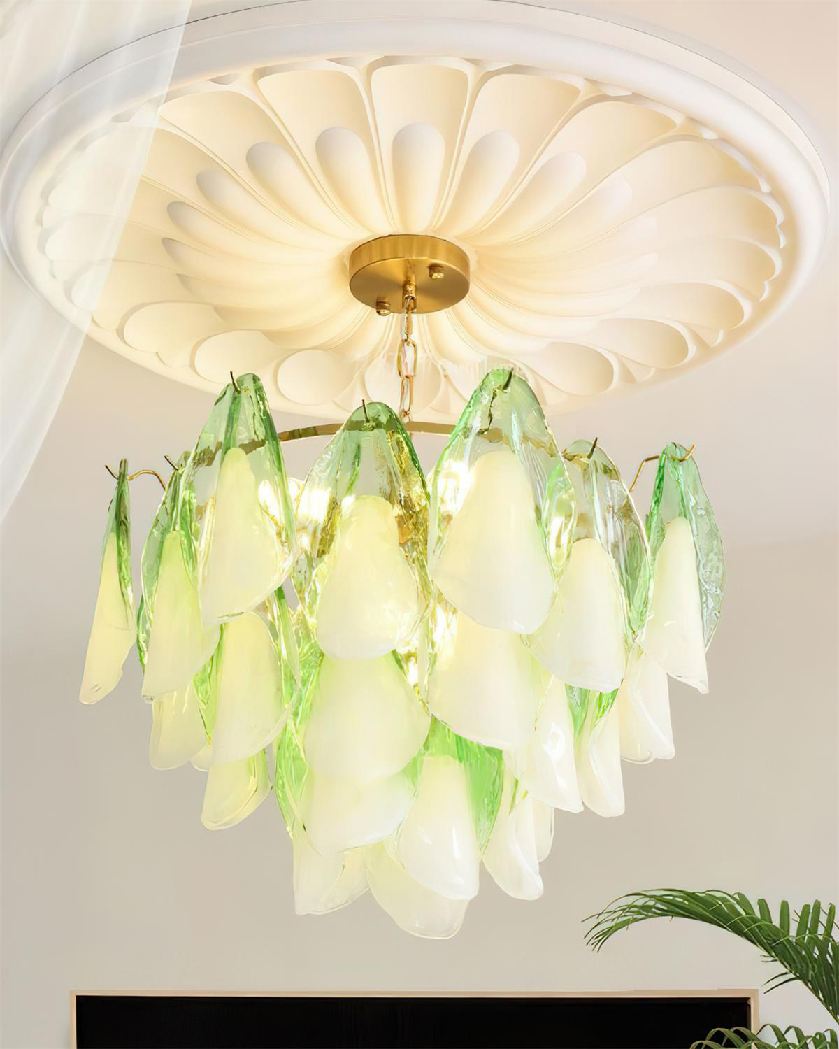 Fuchsia Chandelier Blush & Green Glass Petals - Letslighting