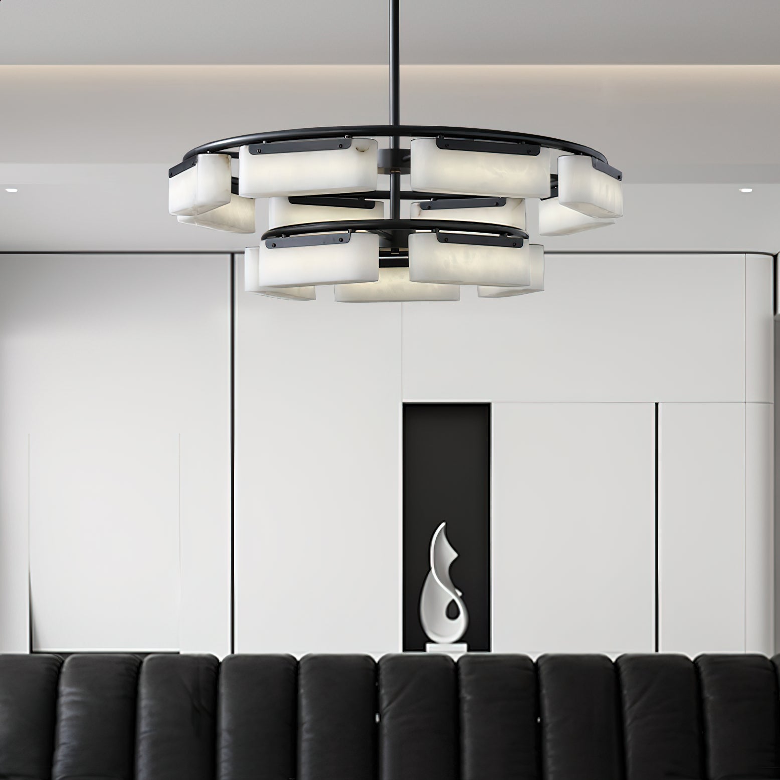 Varaeia Modern Minimalist Brass Alabaster Chandelier - Letslighting