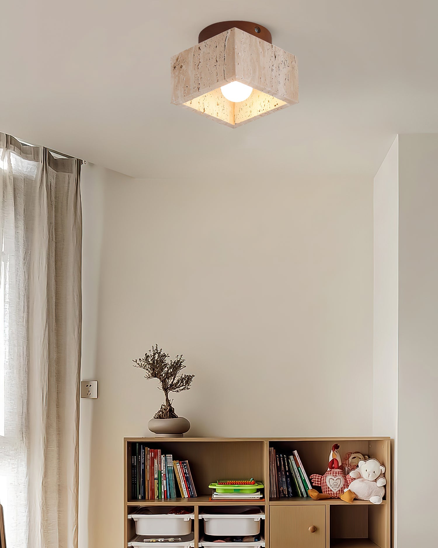 Ritta Sqaure&Round Ceiling Light Black& Yellow Travertine - Letslighting