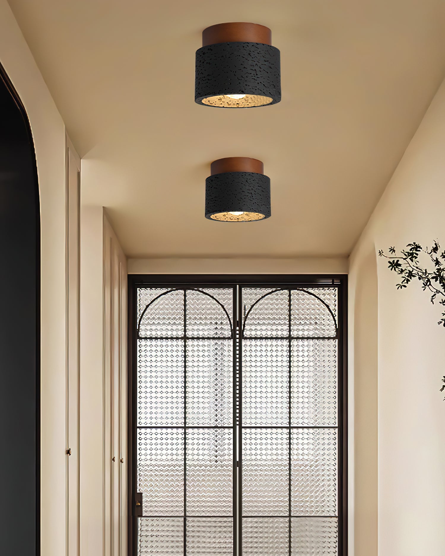 Ritta Sqaure&Round Ceiling Light Black& Yellow Travertine - Letslighting