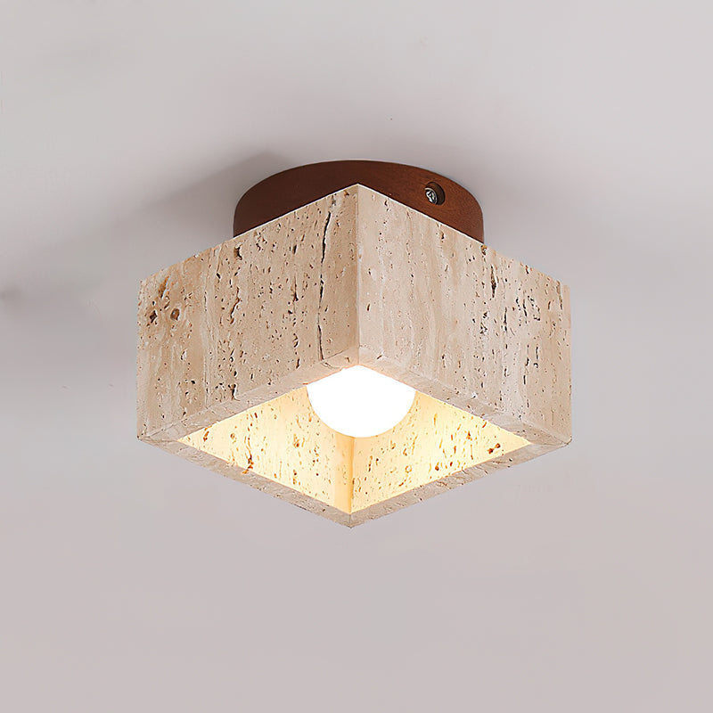 Ritta Sqaure&Round Ceiling Light Black& Yellow Travertine - Letslighting