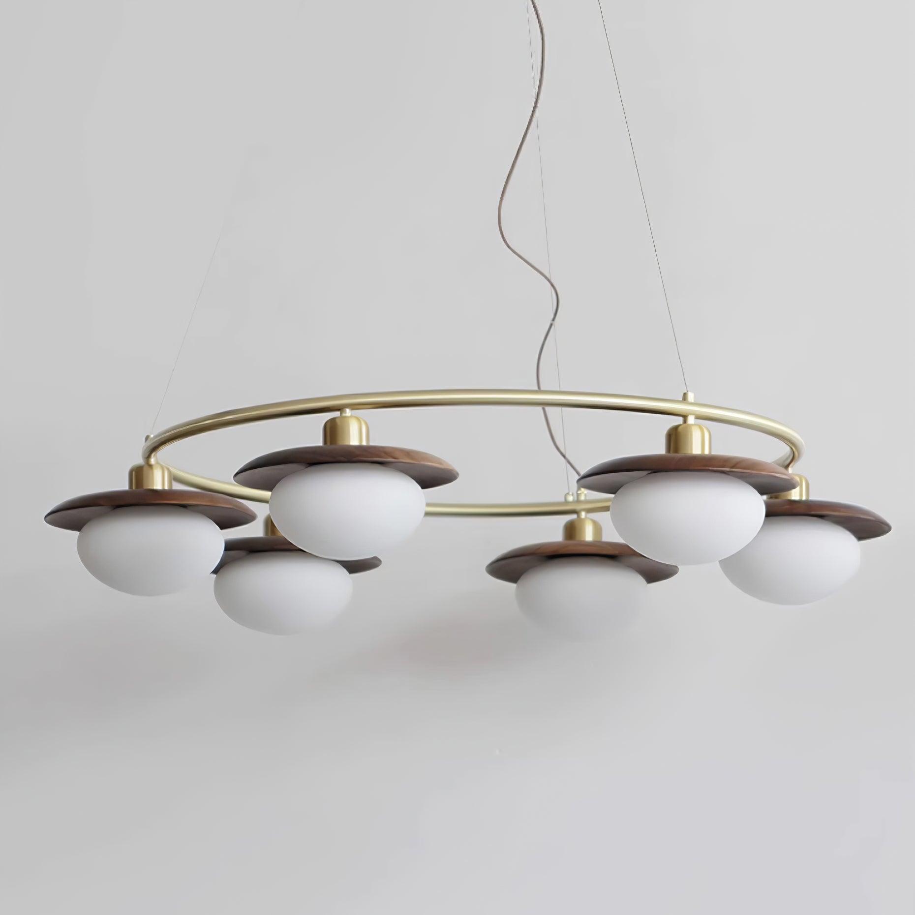 Gama Chandelier Copper Wood Round Vintage - Letslighting