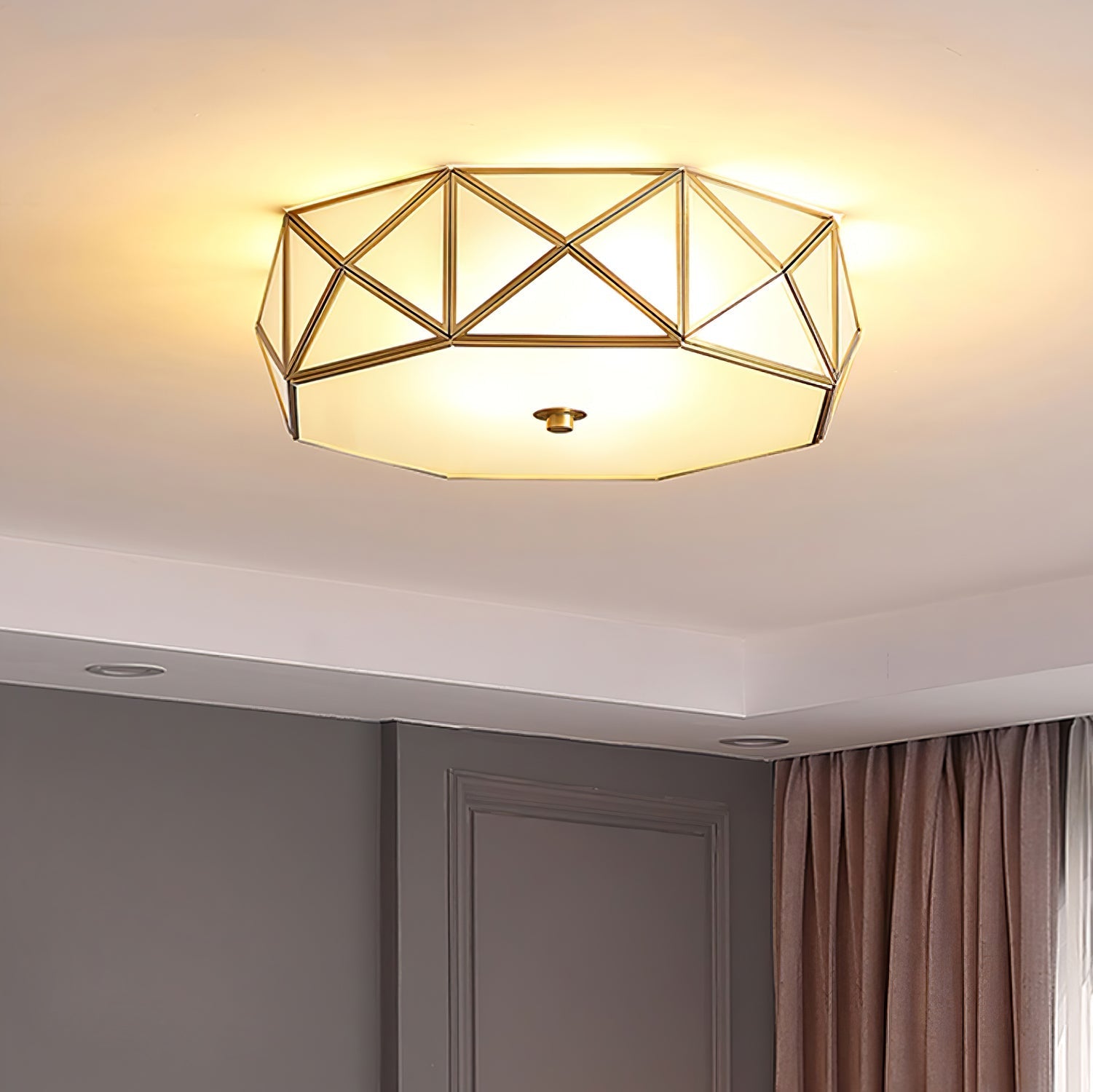 Coloreth Geometric Shaped Brass Glass Flush Ceiling Light - Letslighting