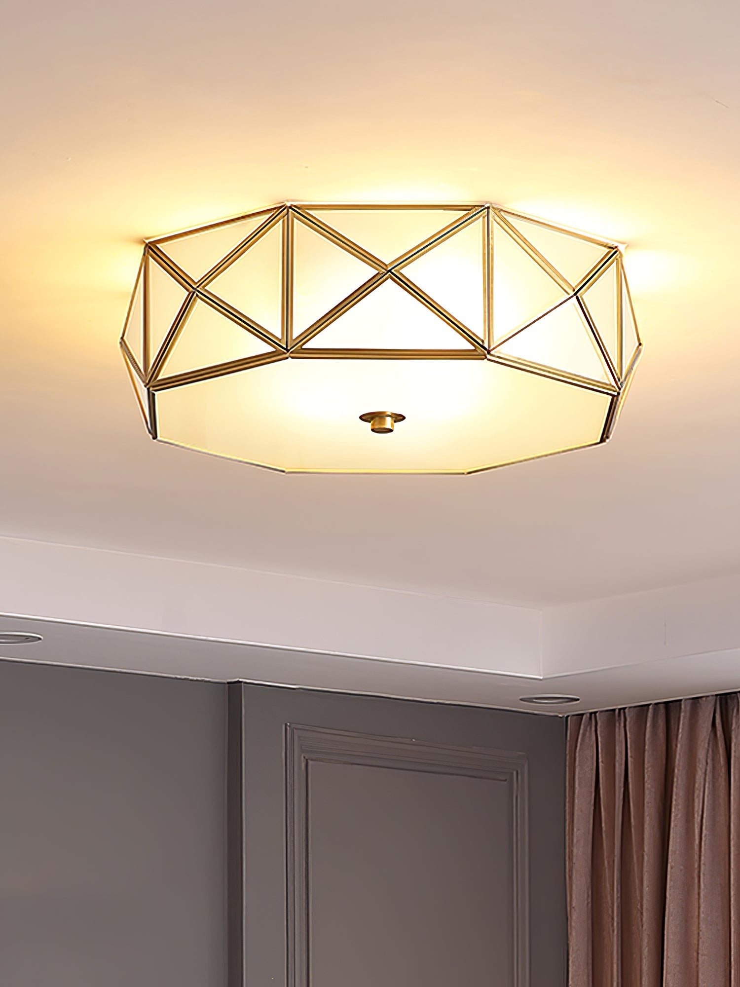 Coloreth Geometric Shaped Brass Glass Flush Ceiling Light - Letslighting