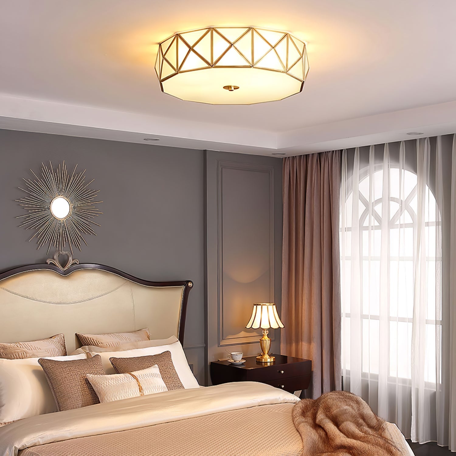 Coloreth Geometric Shaped Brass Glass Flush Ceiling Light - Letslighting