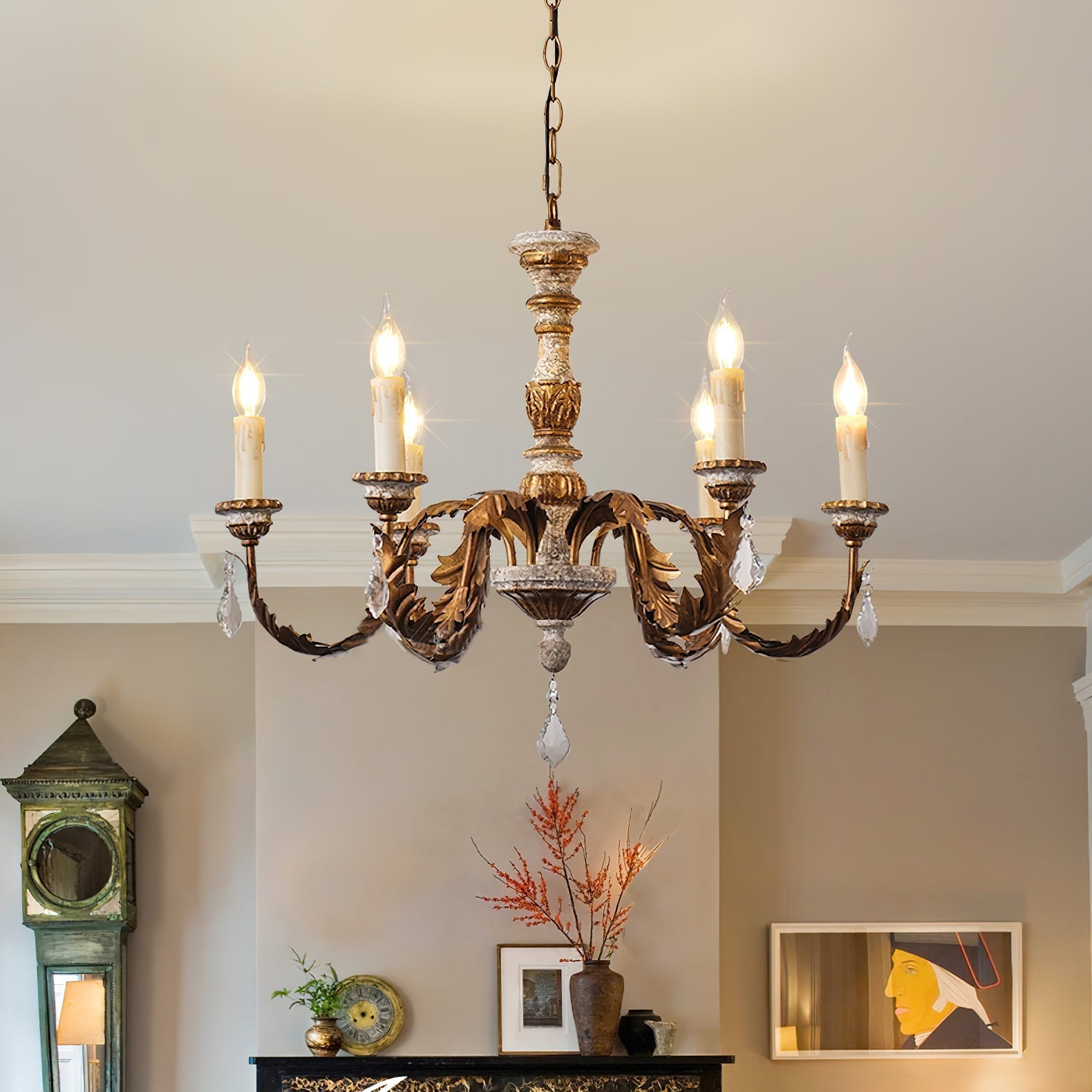 Ivinila Vintage Industrial Solid Wood Crystal Chandelier - Letslighting