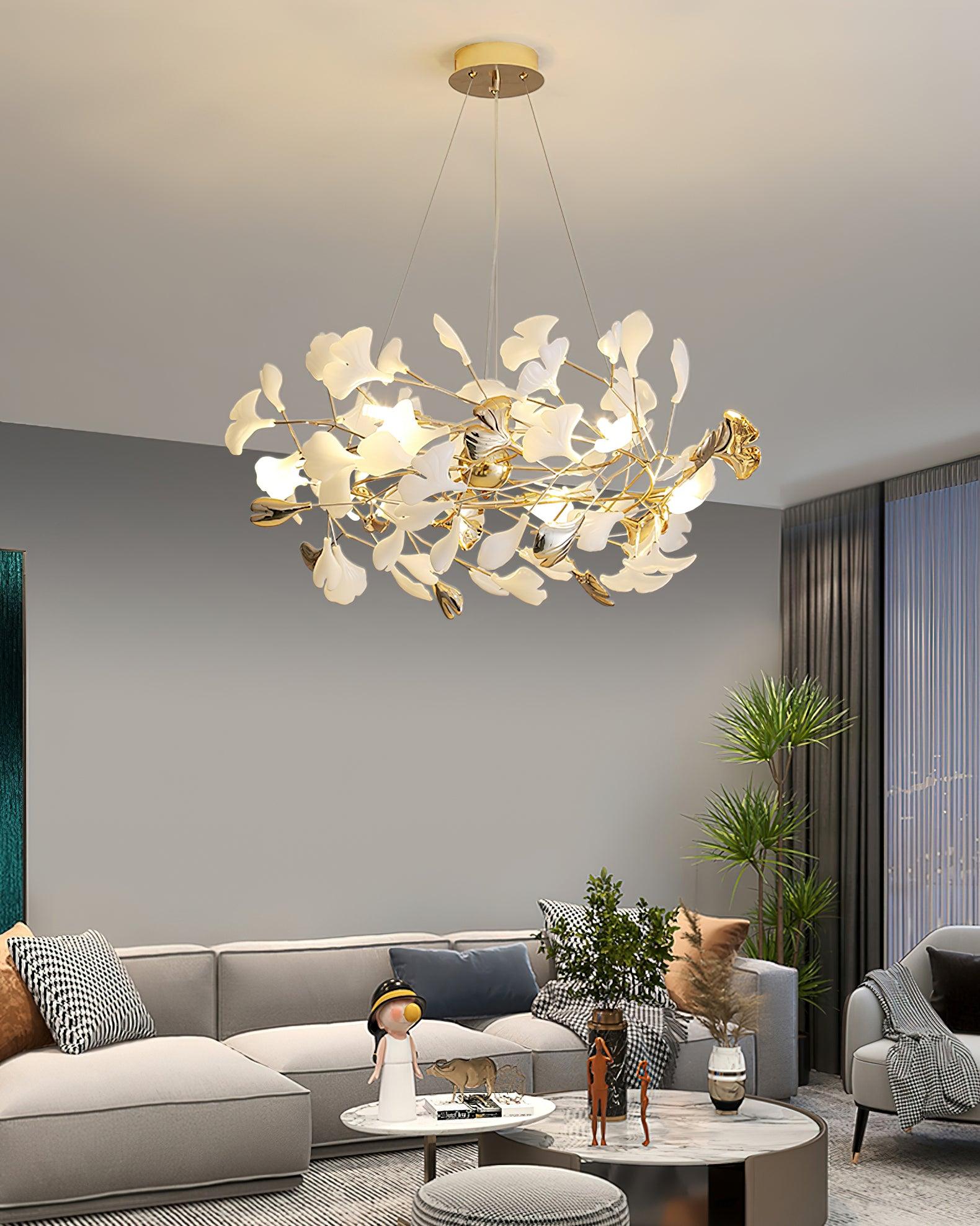 Olivia Ceramic Gingko Chandelier Round and Rectangular Design - Letslighting