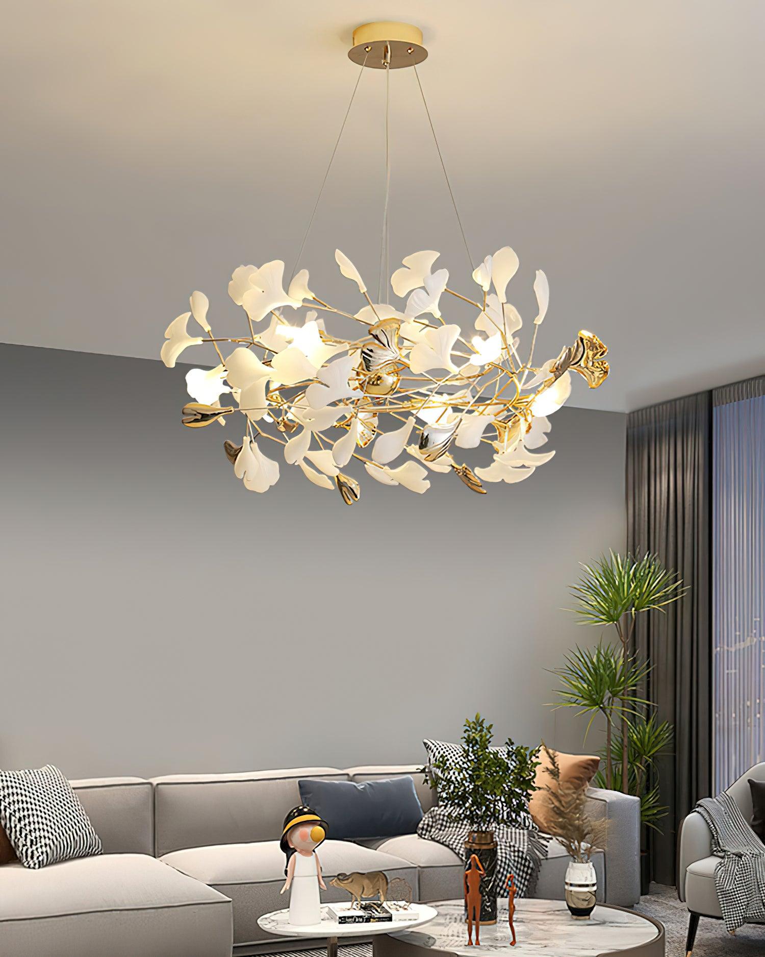 Olivia Ceramic Gingko Chandelier Round and Rectangular Design - Letslighting