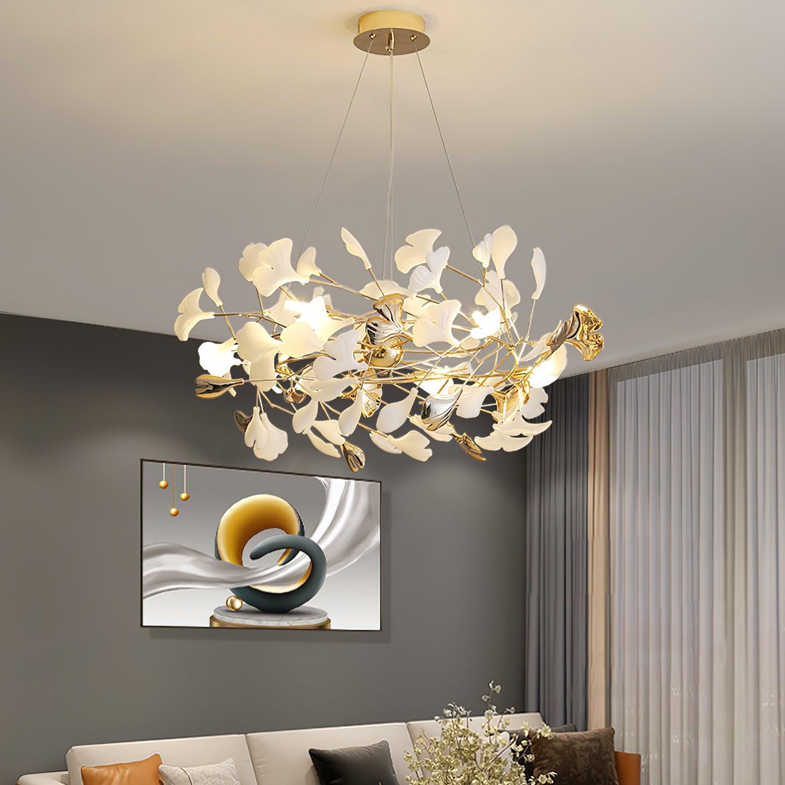 Olivia Ceramic Gingko Chandelier Round and Rectangular Design - Letslighting