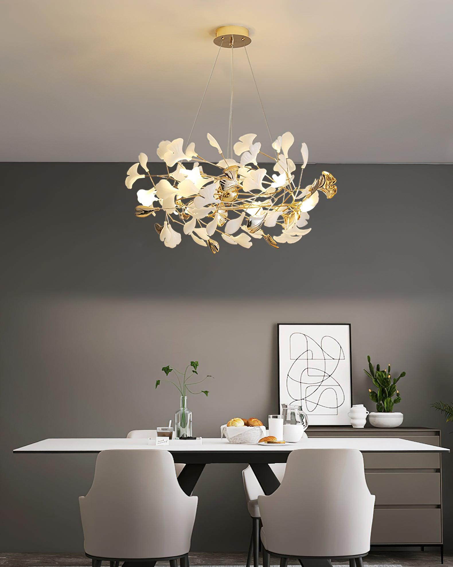 Olivia Ceramic Gingko Chandelier Round and Rectangular Design - Letslighting
