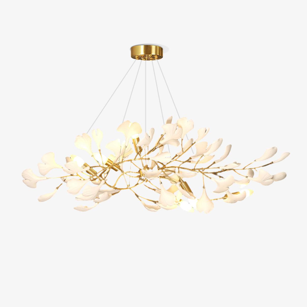 Olivia Ceramic Gingko Linear-Wave Chandelier White Leaf - Letslighting