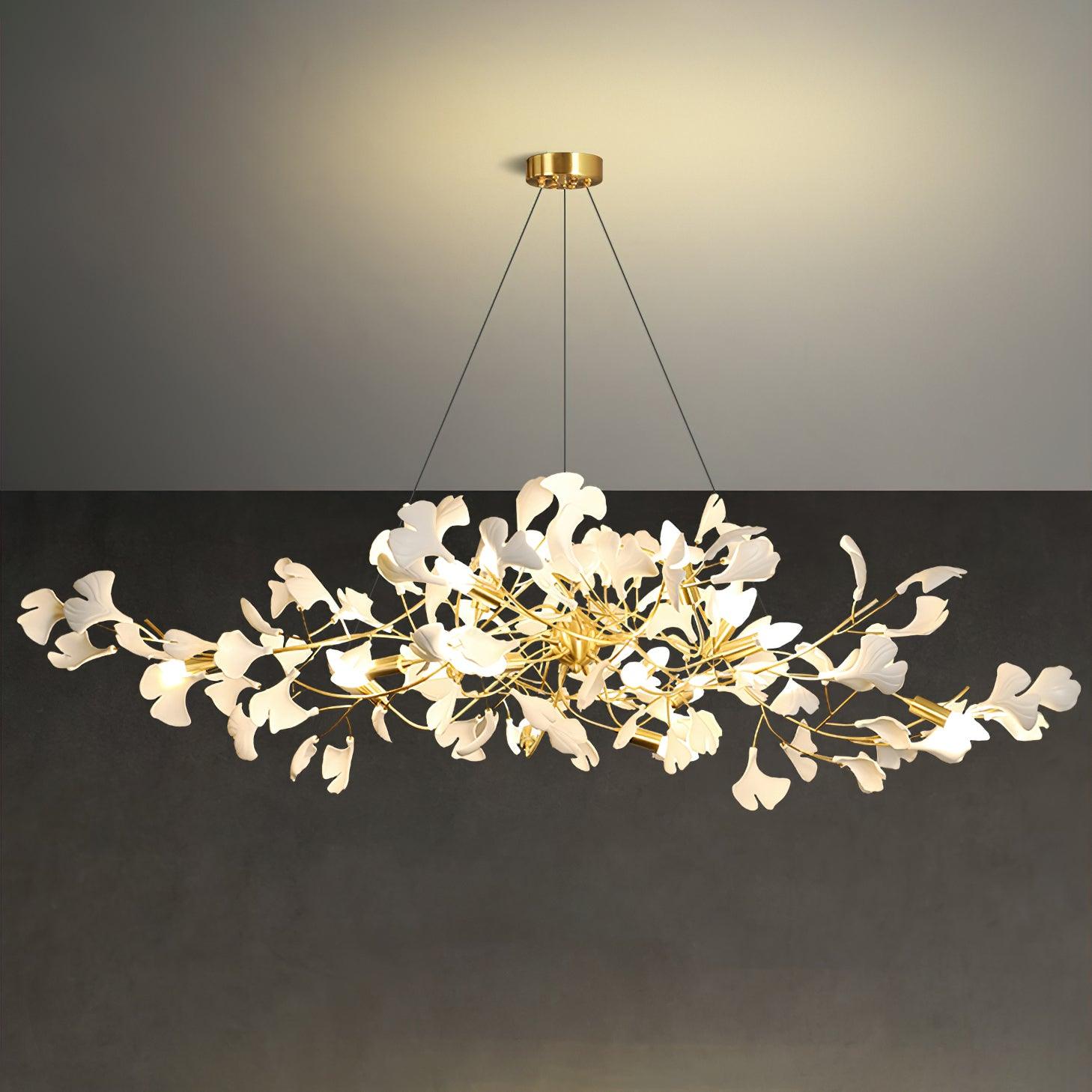 Olivia Ceramic Gingko Linear-Wave Chandelier White Leaf - Letslighting