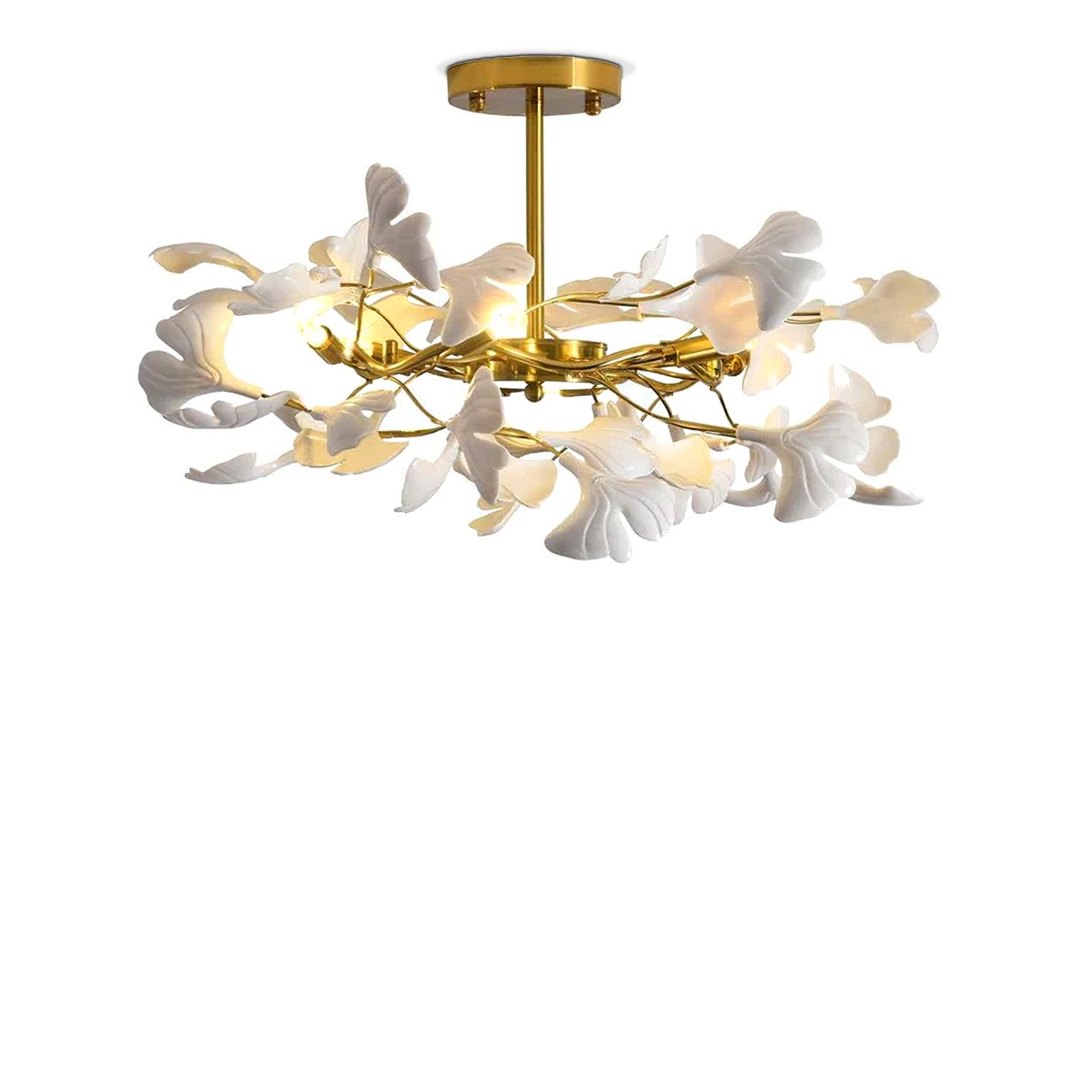 Olivia Ceramic Gingko Leaf Ceiling Light Gold and White Leaves - Letslighting