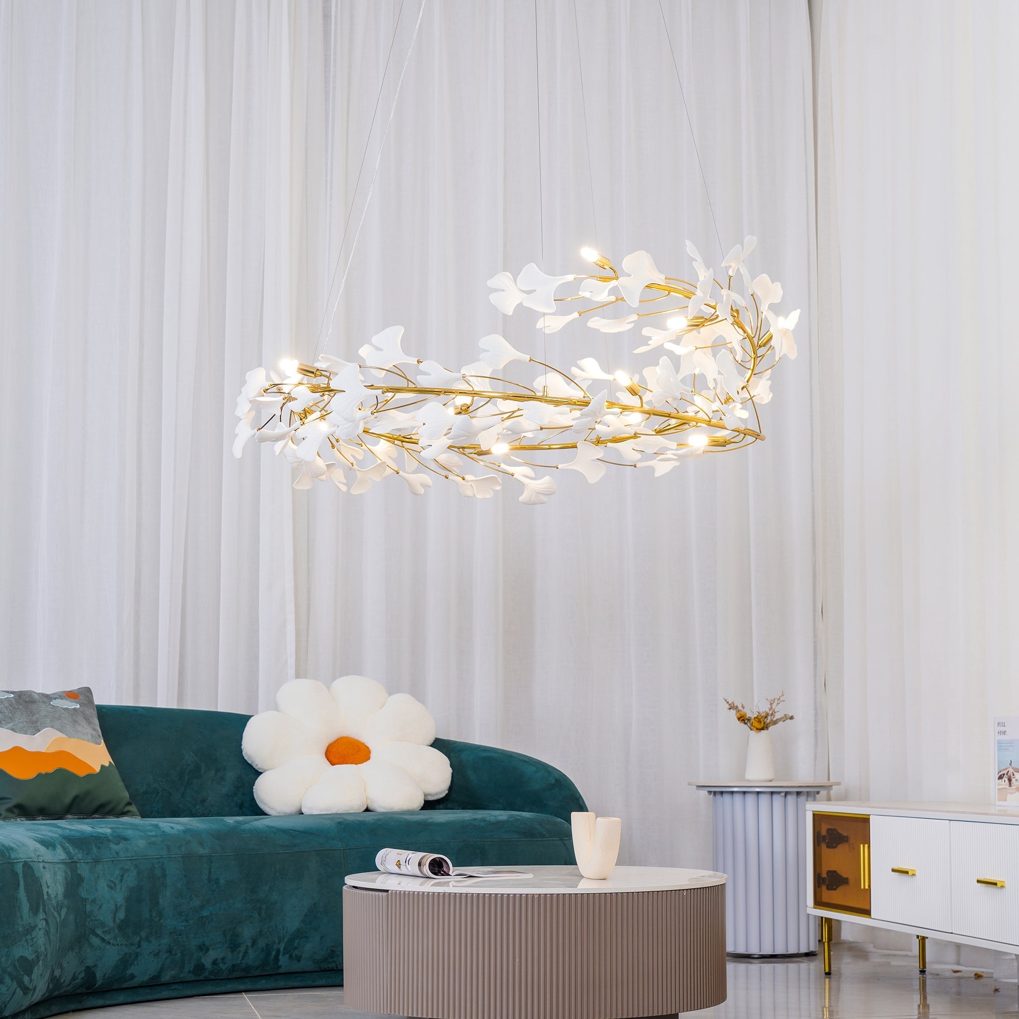 Olivia GinkLuxe Modern Golden LED Chandelier, & Ceramic - Letslighting