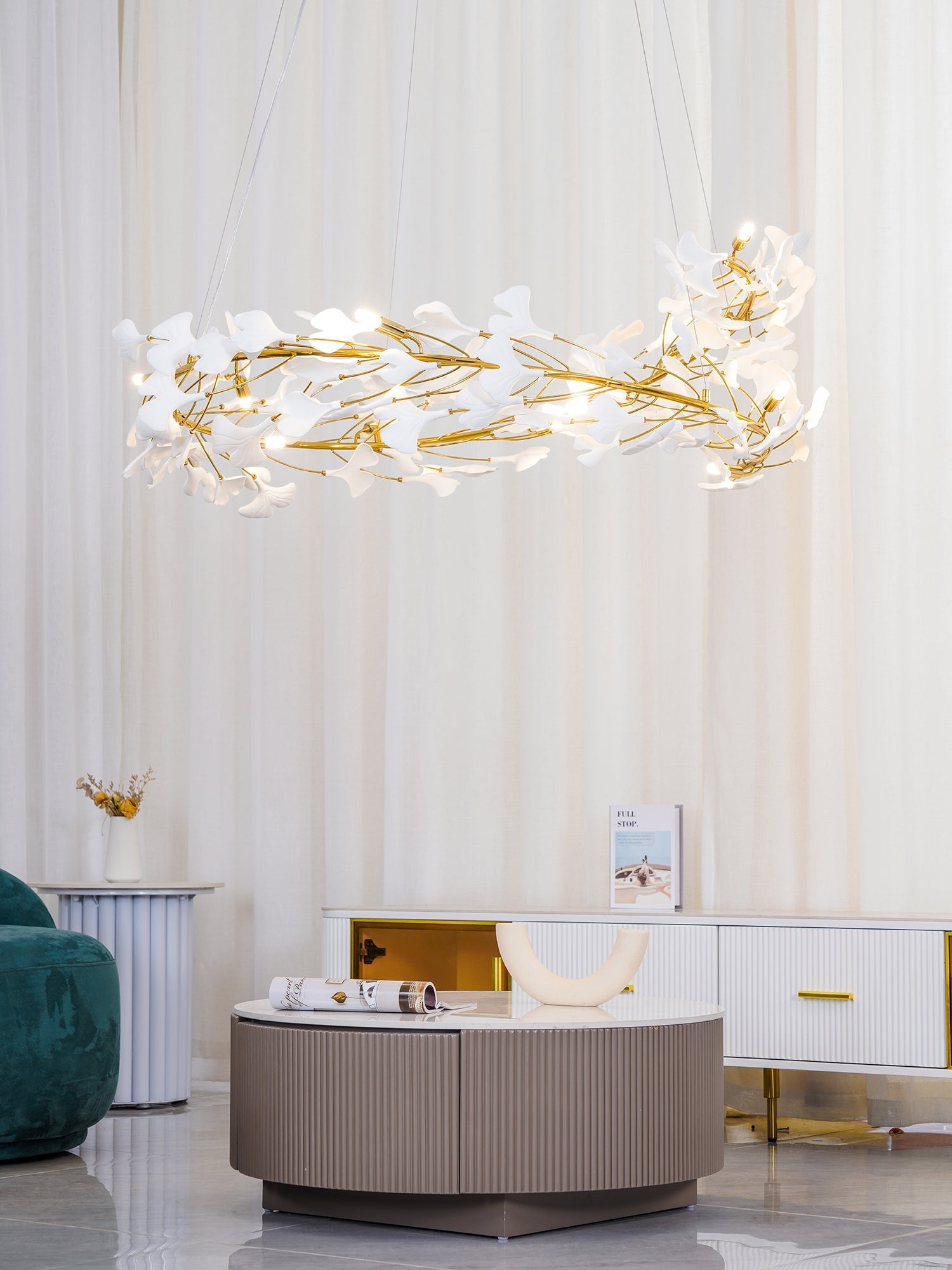 Lustra Pendant Lamp Gingko Porcelain Leaves Gold - Letslighting