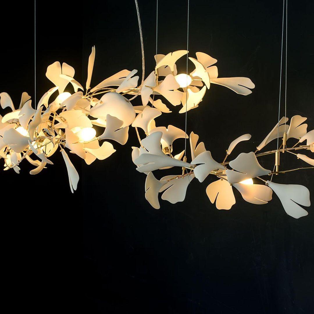 Gingko Chandelier Long Version Porcelain Nature Inspired - Letslighting
