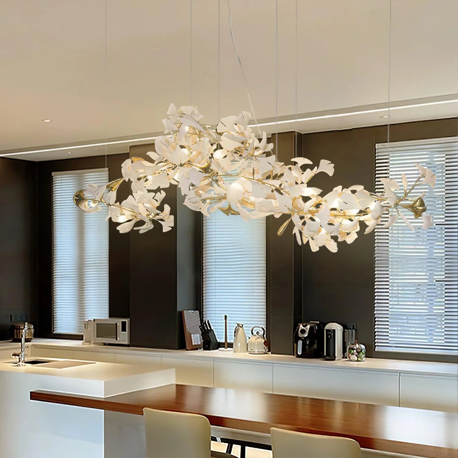 Gingko Chandelier Long Version Porcelain Nature Inspired - Letslighting