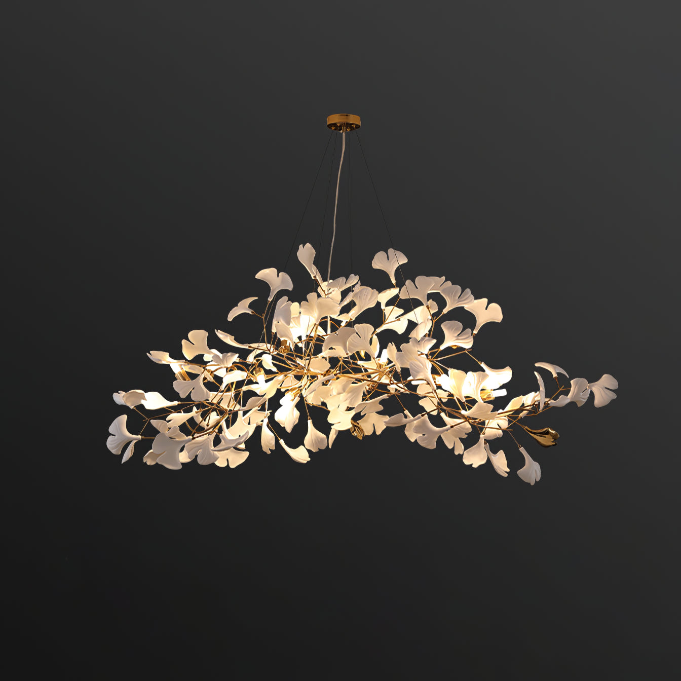 Gingko Chandelier Long Version Porcelain Nature Inspired - Letslighting