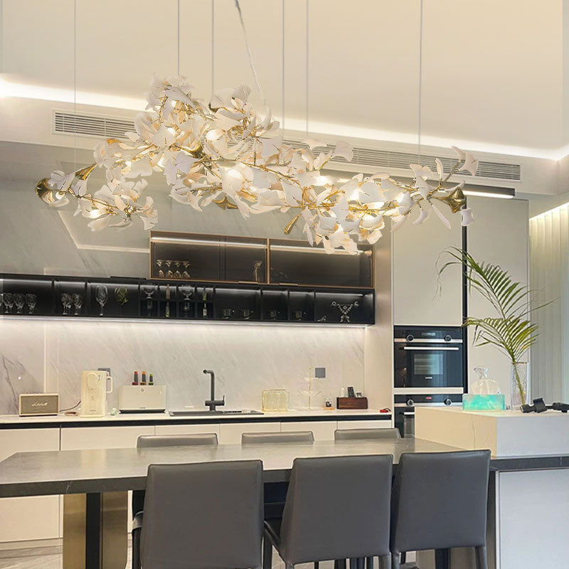 Gingko Chandelier Long Version Porcelain Nature Inspired - Letslighting