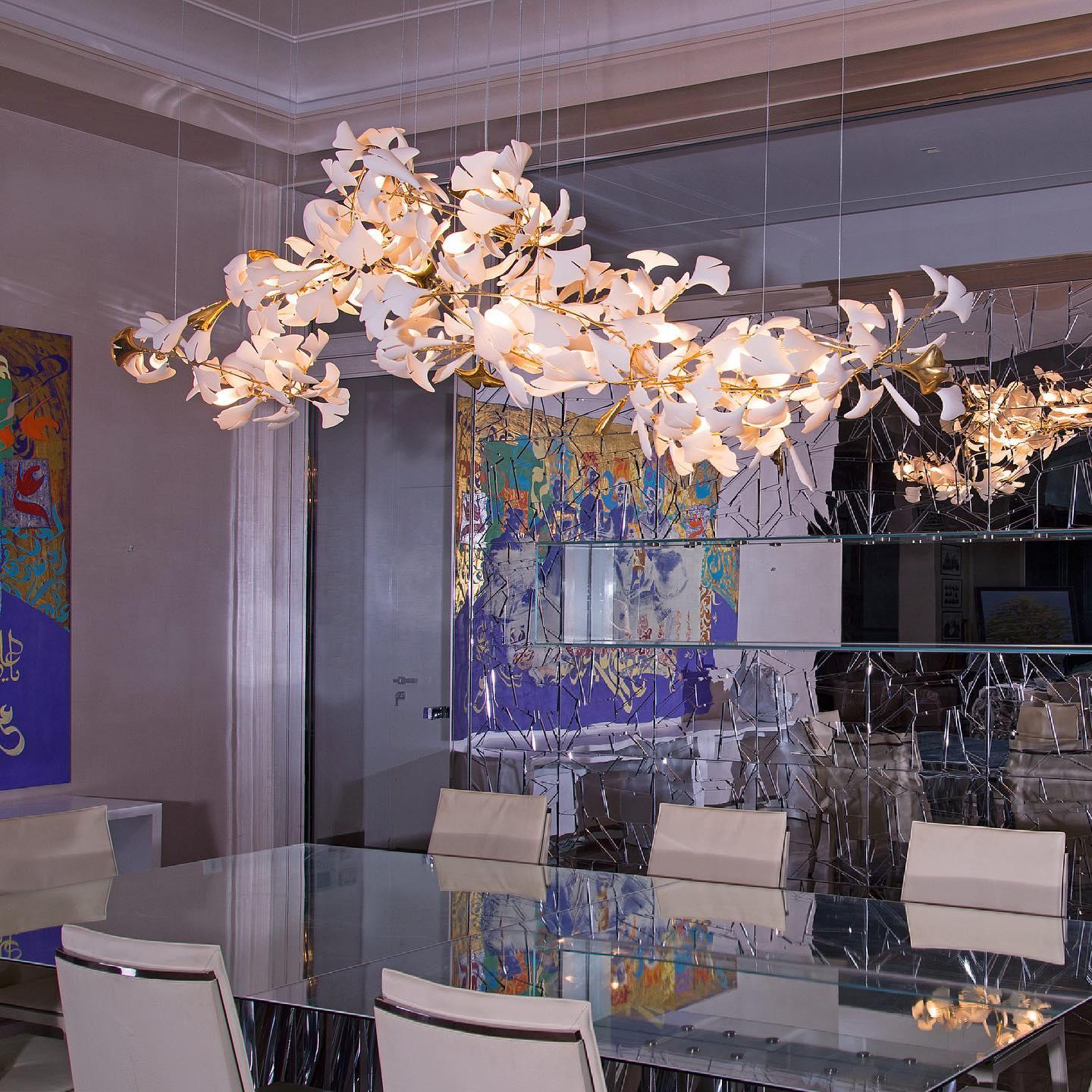 Gingko Chandelier Long Version Porcelain Nature Inspired - Letslighting