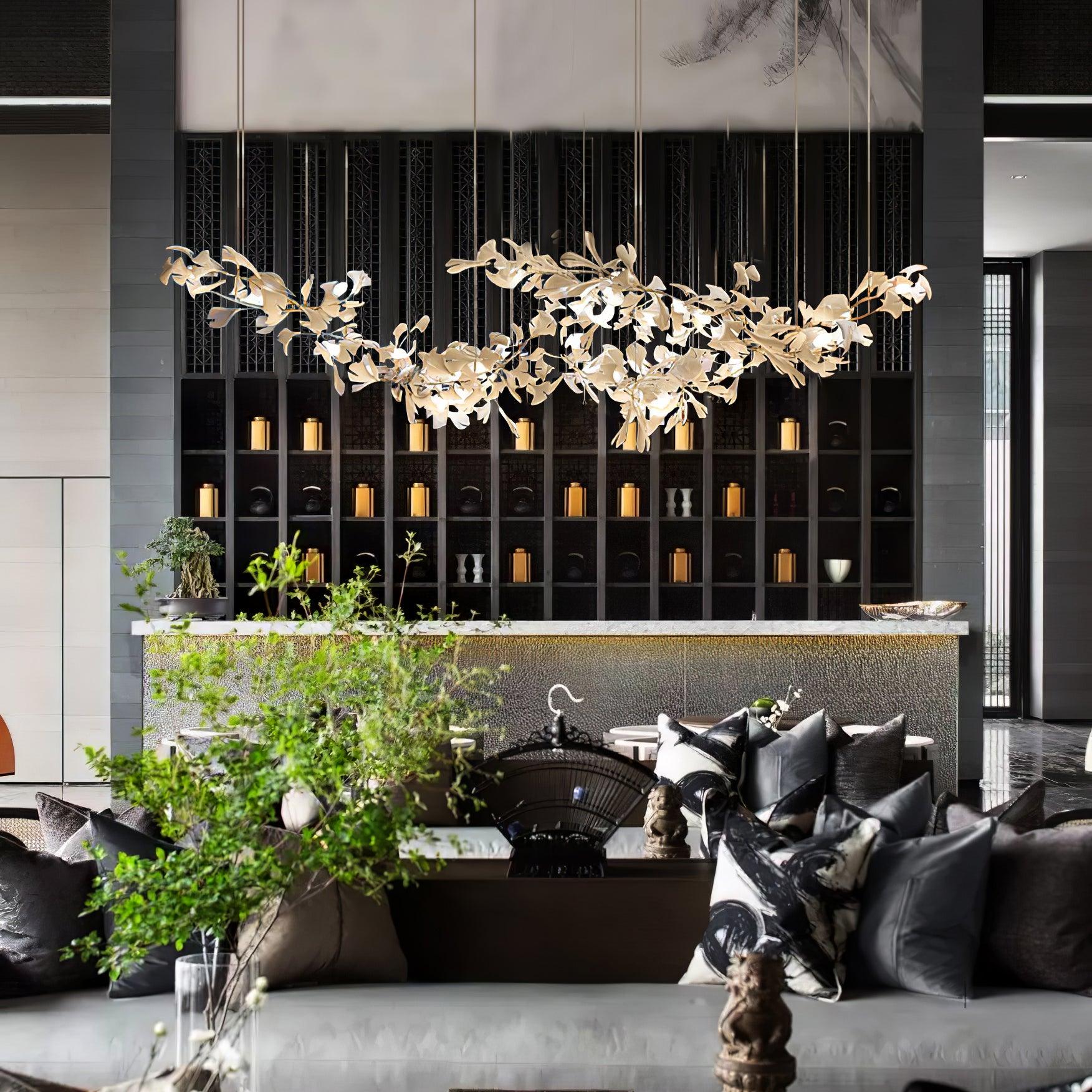 Olivia Ceramic Gingko Leaf Chandelier W-Shape - Letslighting