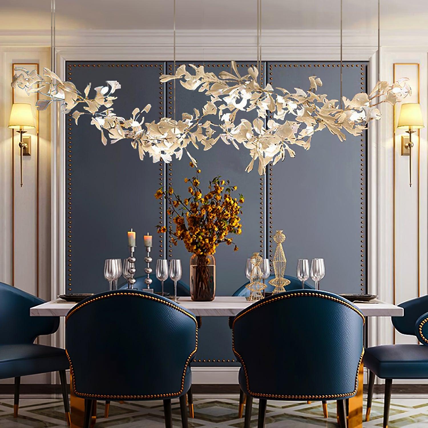 Olivia Ceramic Gingko Leaf Chandelier W-Shape - Letslighting