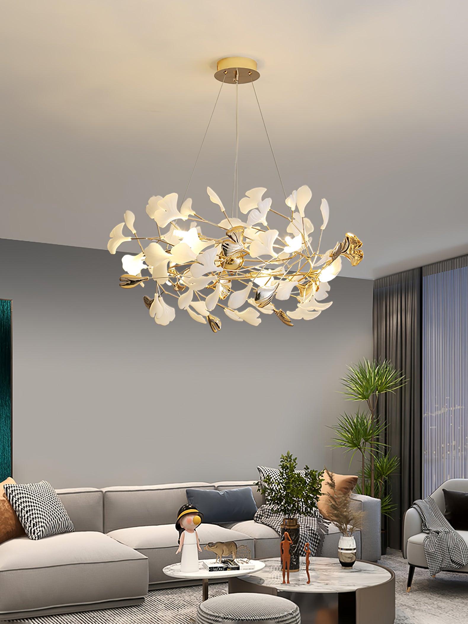 Olivia Ceramic Gingko Chandelier Round and Rectangular Design - Letslighting